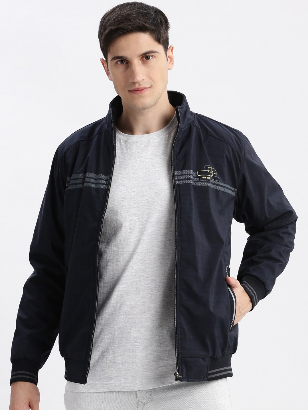 

SHOWOFF Mock Collar Windcheater Bomber Jacket, Navy blue