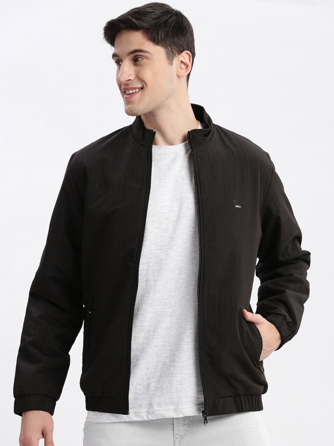 

SHOWOFF Rapid-Dry Stand Collar Windcheater Bomber Jacket, Black
