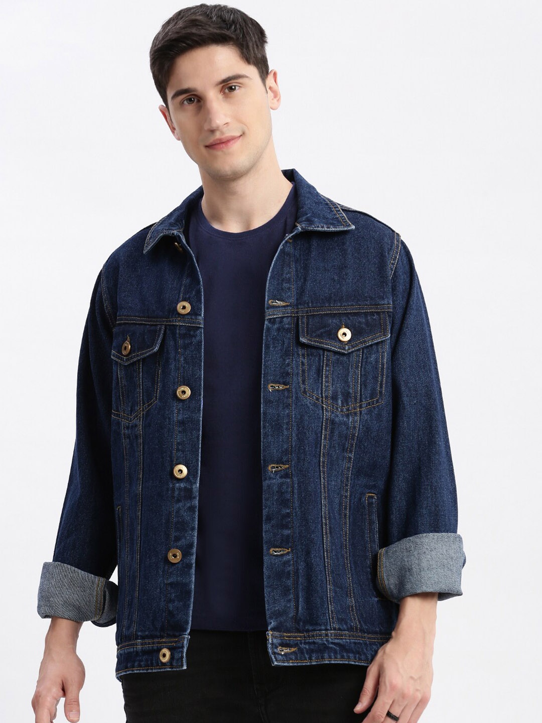 

SHOWOFF Washed Rapid-Dry Windcheater Denim Jacket, Navy blue