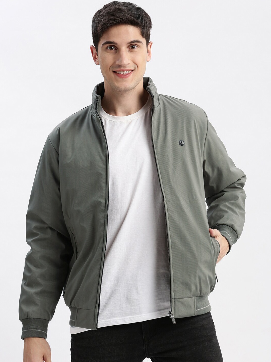 

SHOWOFF Mock Collar Windcheater Bomber Jacket, Olive