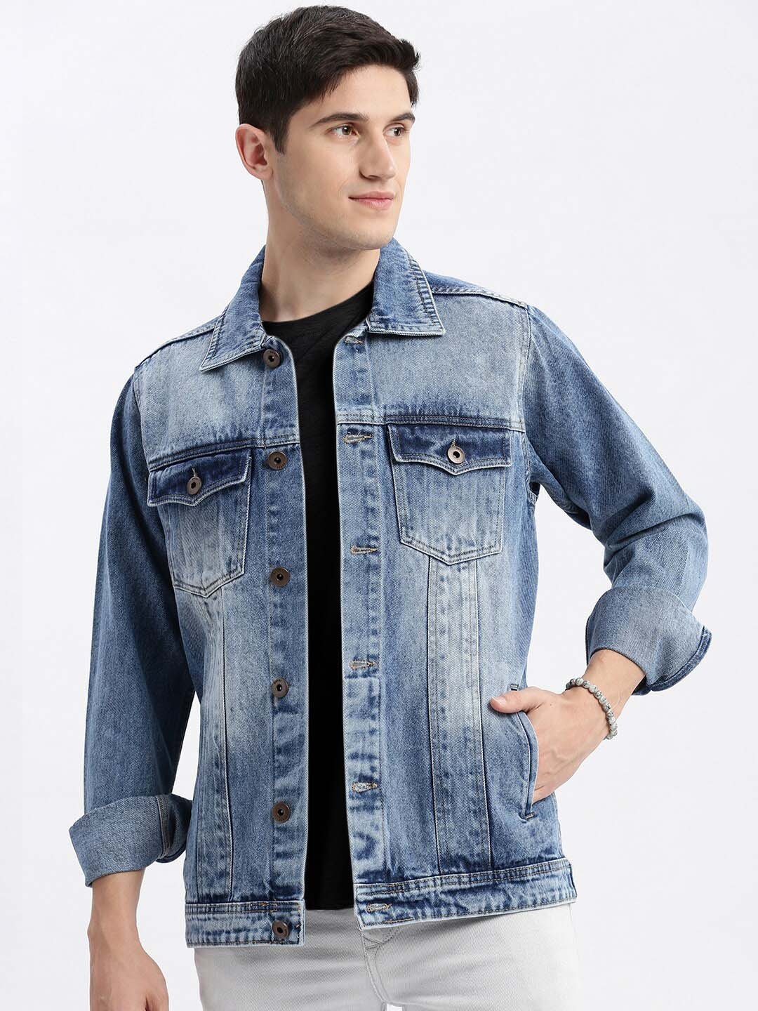 

SHOWOFF Washed Windcheater Rapid Dry Denim Jacket, Blue