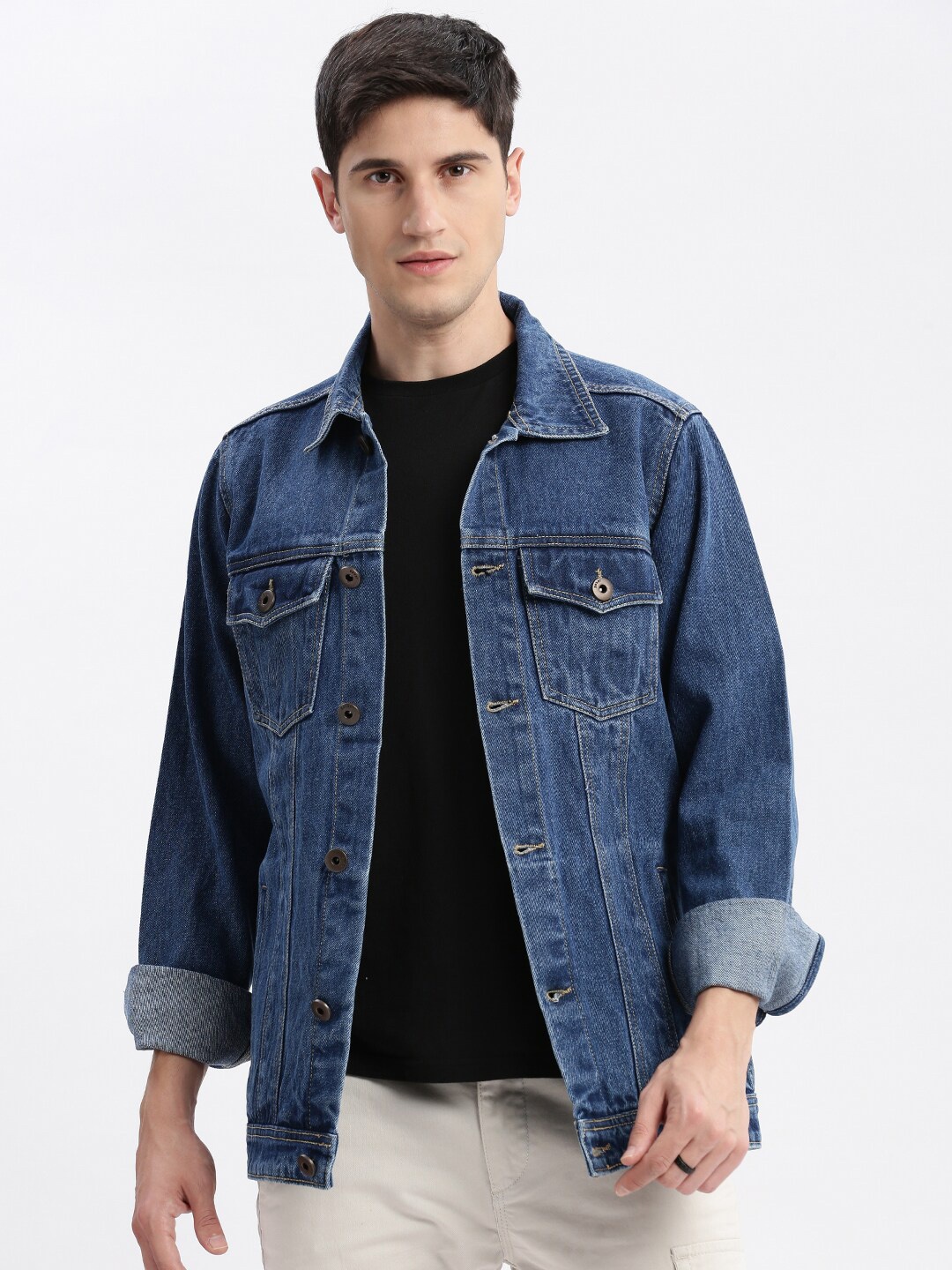 

SHOWOFF Washed Windcheater Denim Jacket, Navy blue