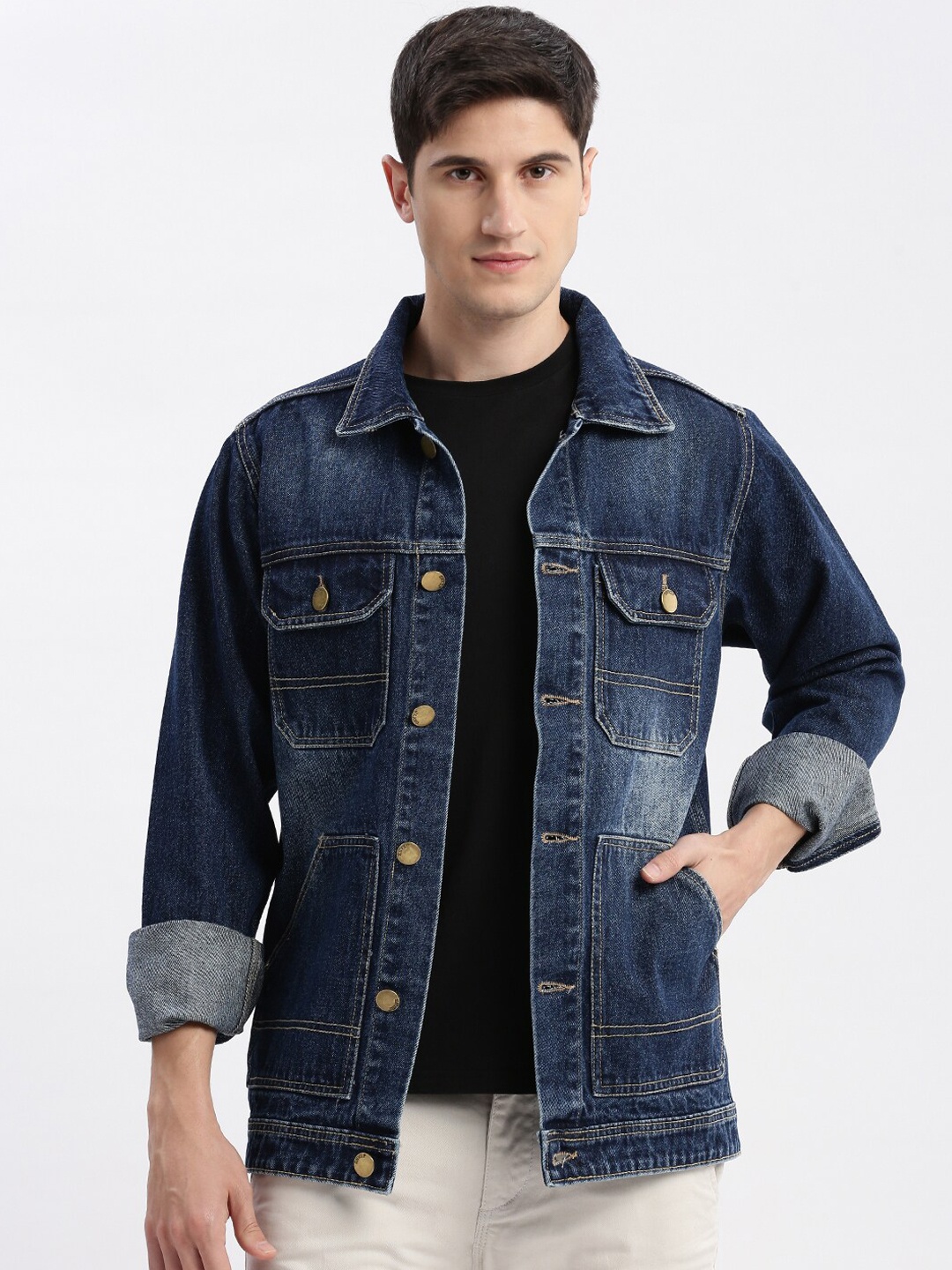 

SHOWOFF Washed Windcheater Denim Jacket, Navy blue