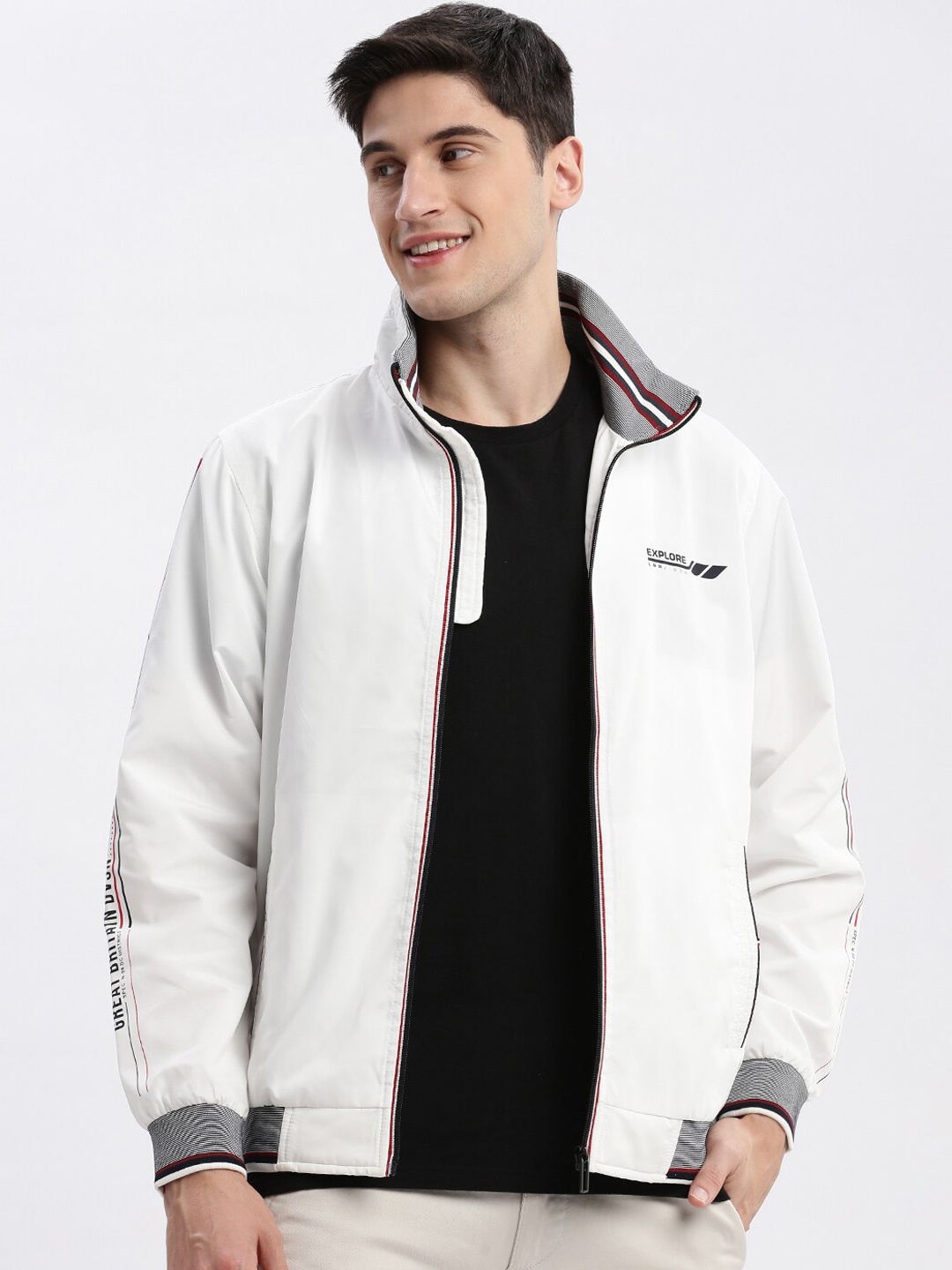 

SHOWOFF Mock Collar Windcheater Rapid-Dry Taslon Bomber Jacket, White