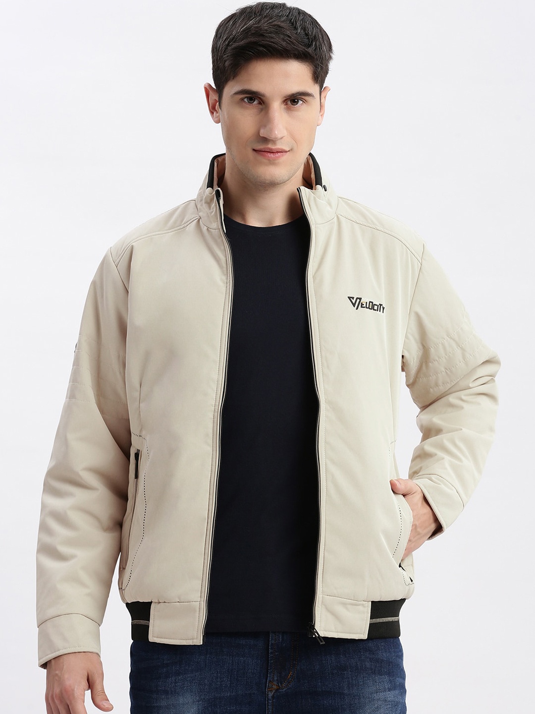 

SHOWOFF Windcheater Mock Collar Bomber Jacket, Cream