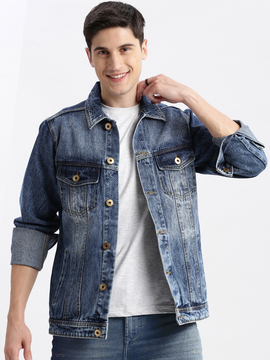 

SHOWOFF Washed Windcheater Crop Denim Jacket, Blue