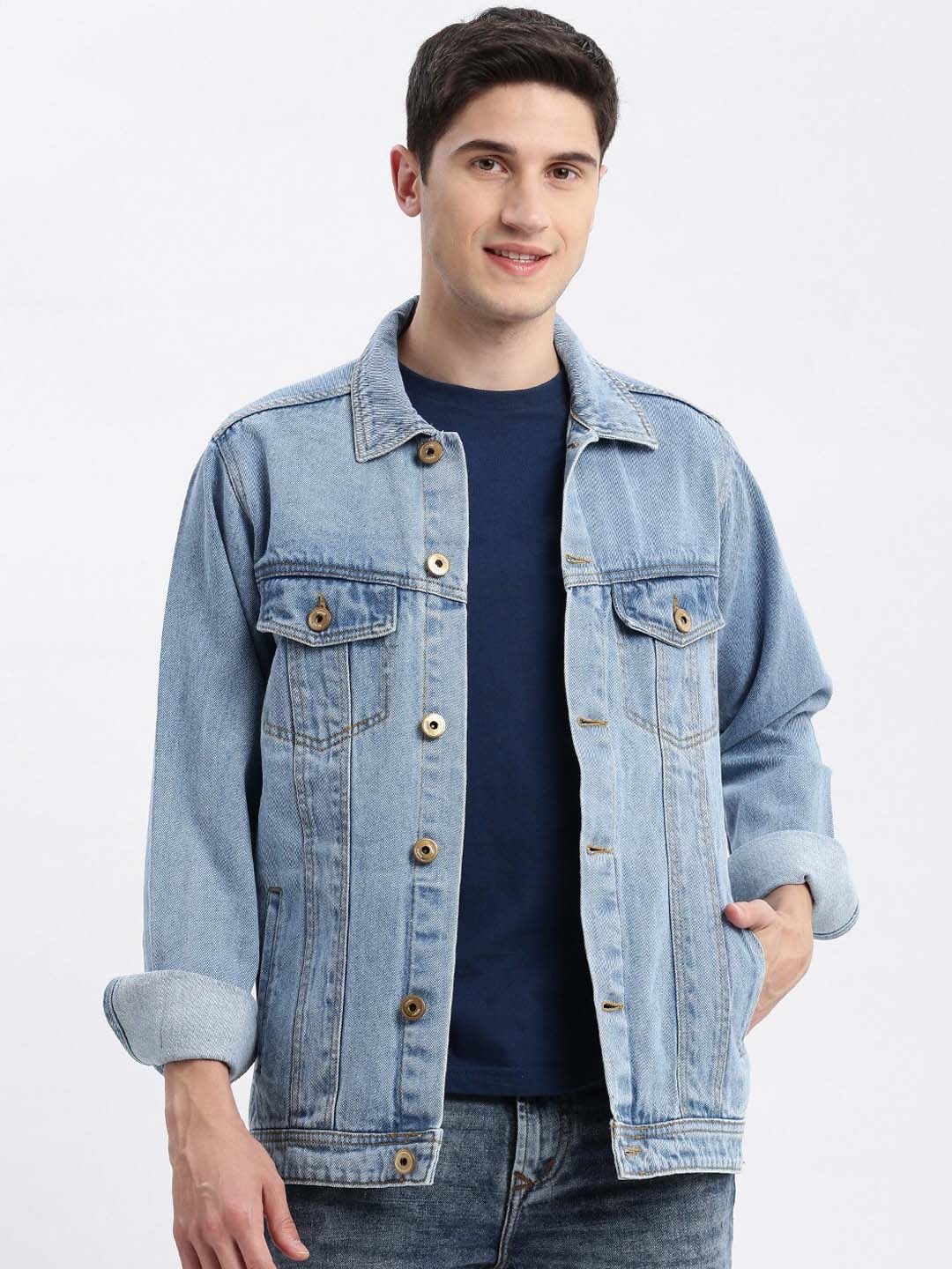 

SHOWOFF Men Washed Windcheater Denim Jacket, Blue