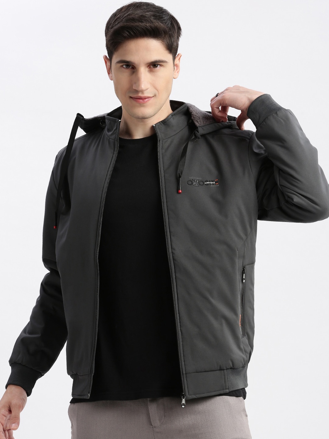 

SHOWOFF Mock Collar with Detachable Hoodie Rapid-Dry Windcheater Bomber Jacket, Grey