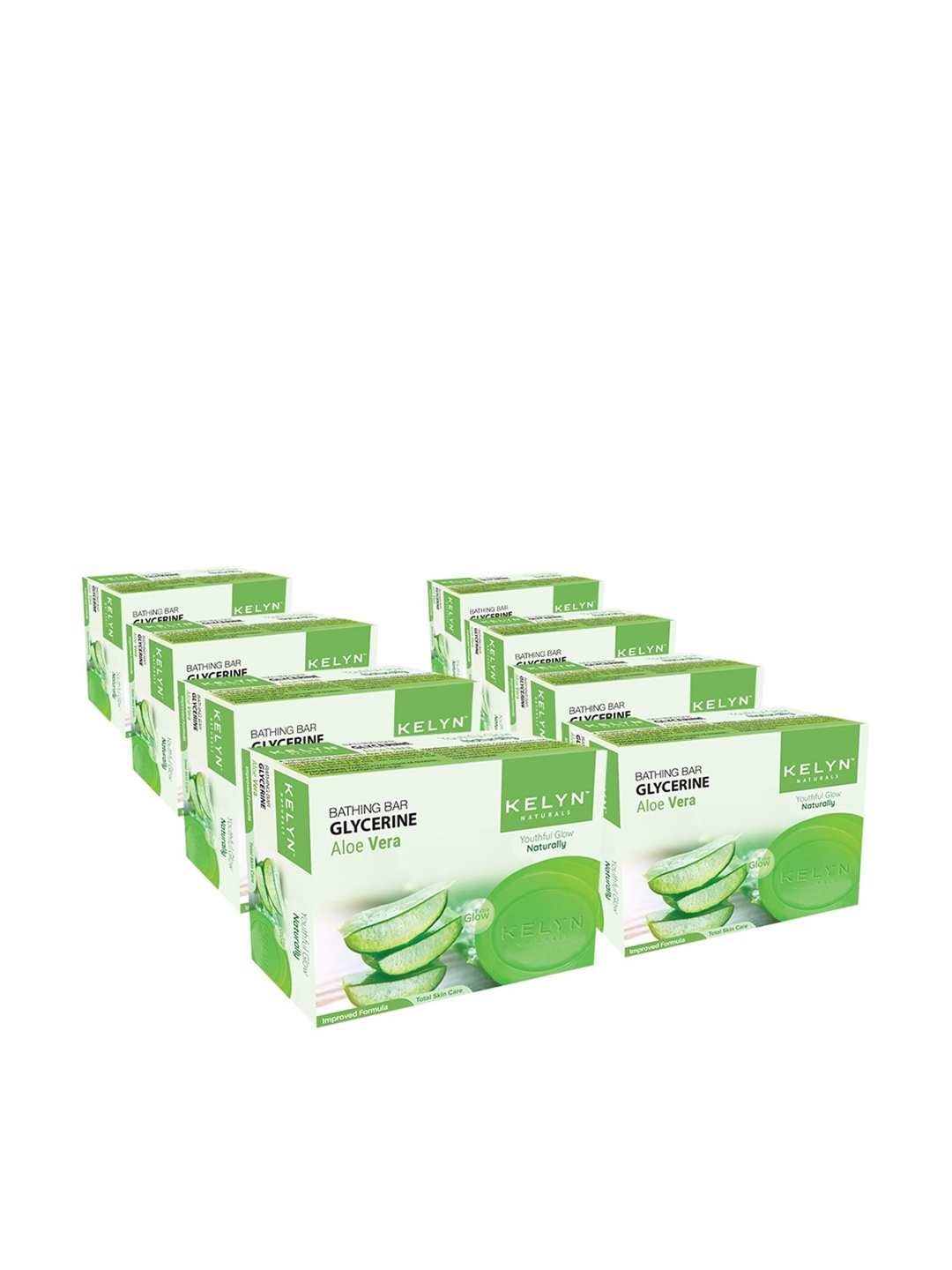 

KELYN Set Of 8 Glycerine Aloe Vera Bathing Soap Bar - 75g each, Green