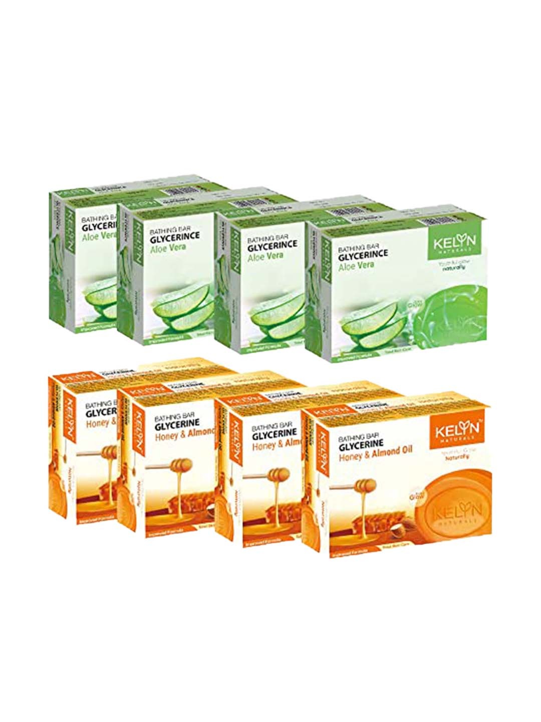 

KELYN Set Of 8 Glycerine Aloe Vera & Honey Almond Oil Bathing Bars, Green