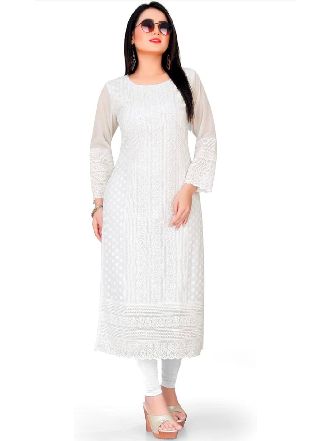 

BAESD Ethnic Motifs Embroidered Chikankari Kurta, White