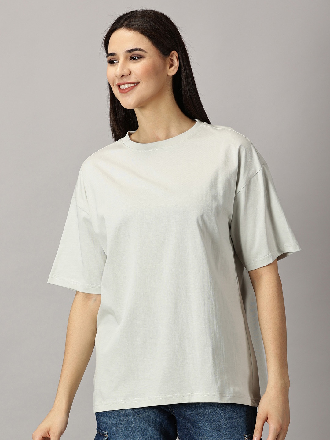 

THE HOLLANDER Drop Shoulder Sleeves Cotton Oversized T-shirt, Blue