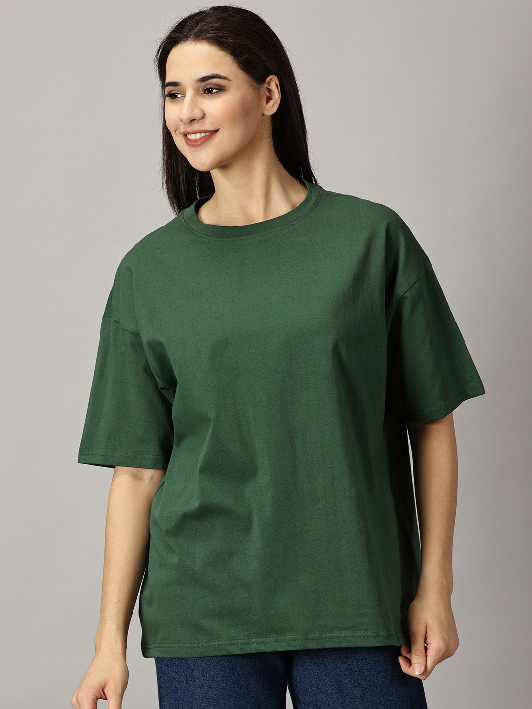 THE HOLLANDER Drop Shoulder Sleeves Cotton Oversized T-shirt, Green