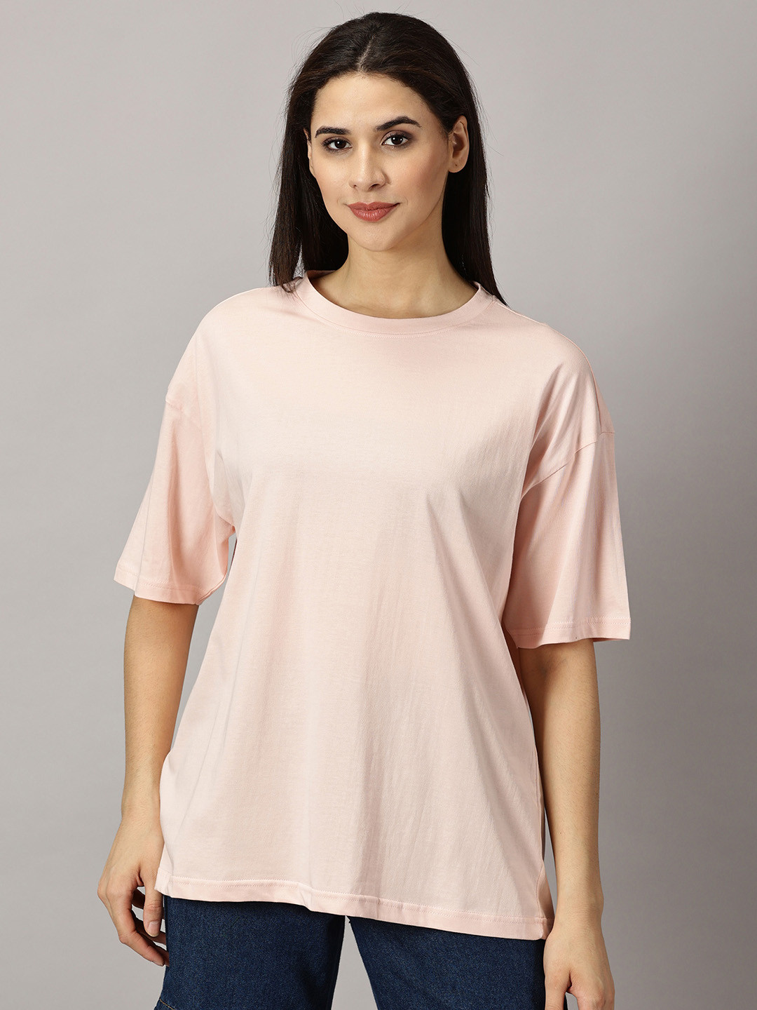 

THE HOLLANDER Drop Shoulder Sleeves Cotton Oversized T-shirt, Peach