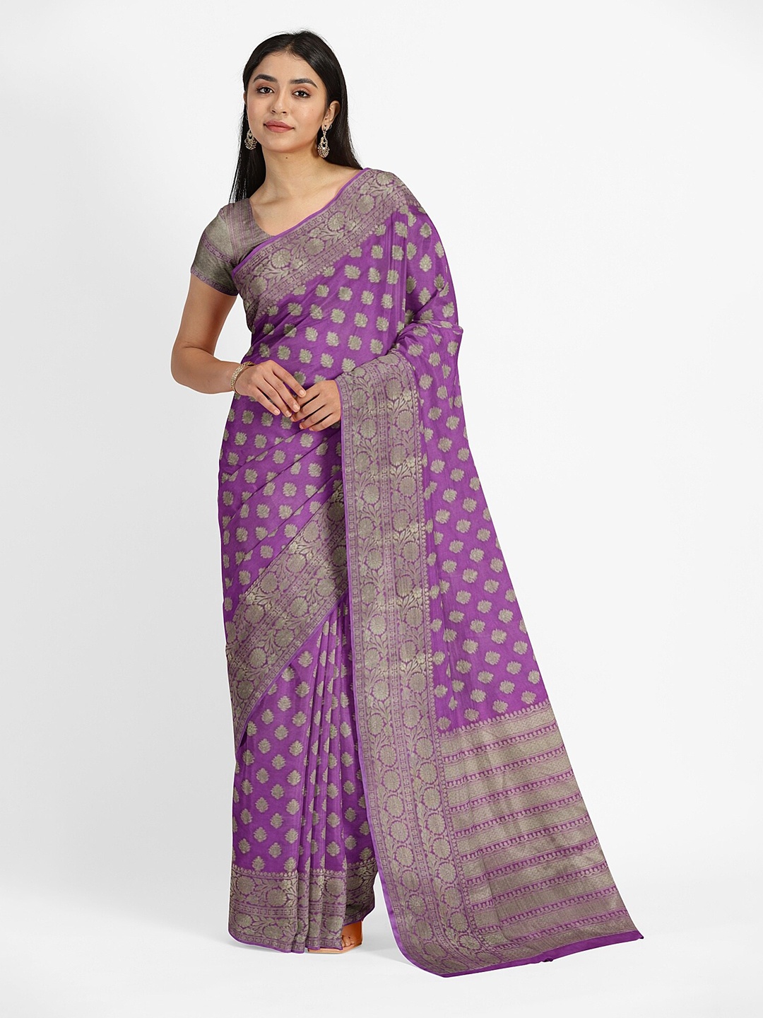 

Muskan Fashion Ethnic Motifs Zari Pure Georgette Banarasi Saree, Magenta