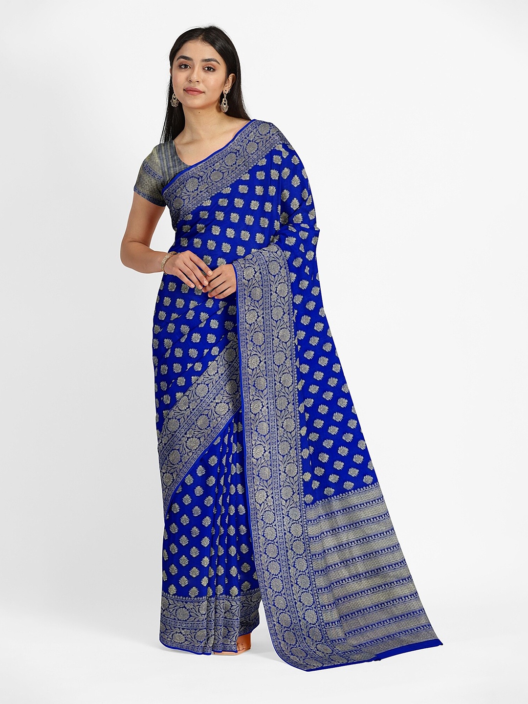 

Muskan Fashion Ethnic Motifs Zari Pure Georgette Banarasi Saree, Blue