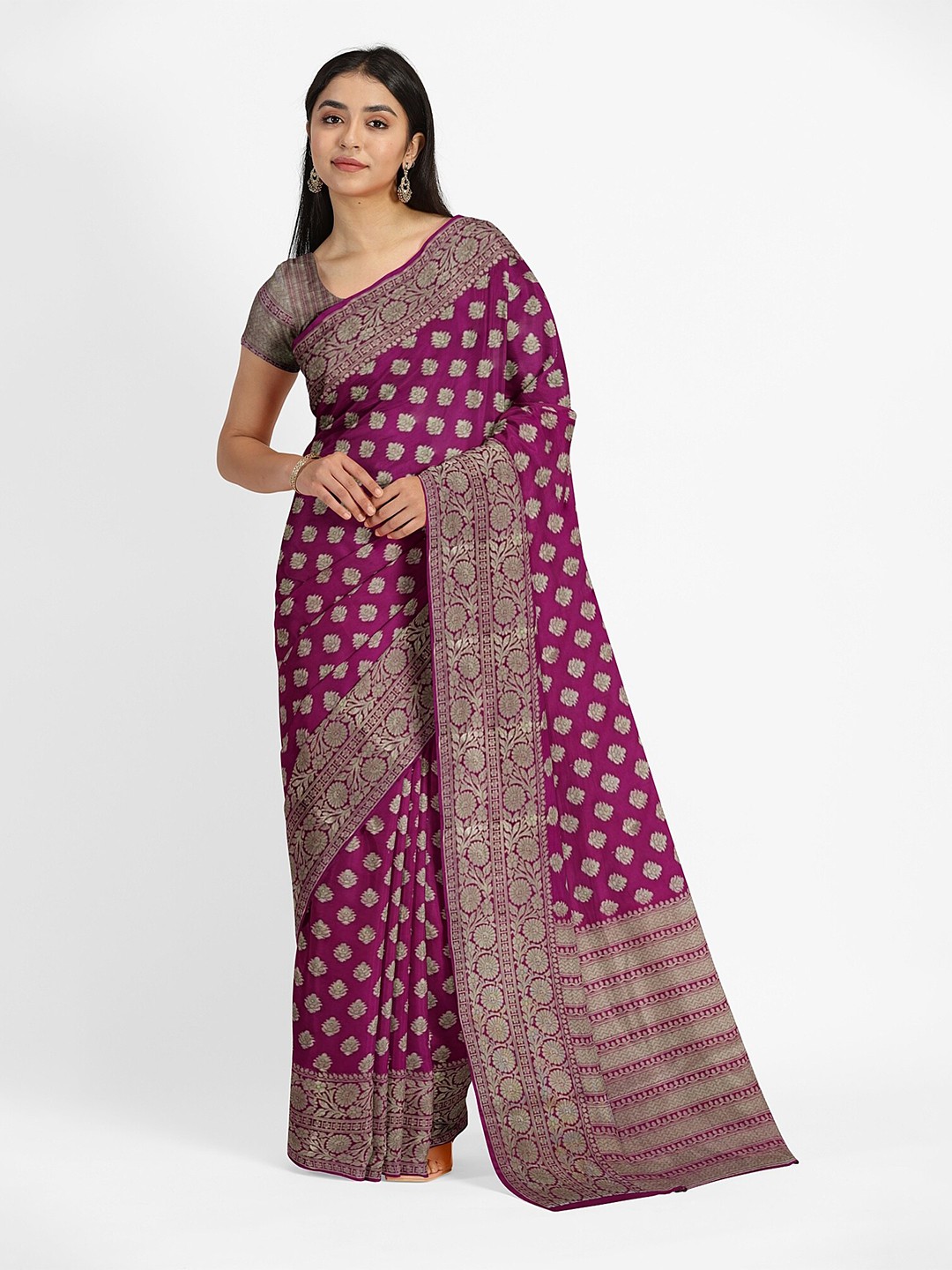 

Muskan Fashion Ethnic Motifs Zari Pure Georgette Banarasi Saree, Pink