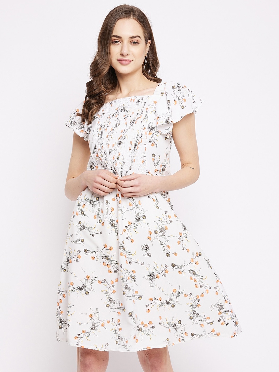 

THE PAJAMA FACTORY Floral Printed Flutter Sleeve Fit & Flare Dress, White