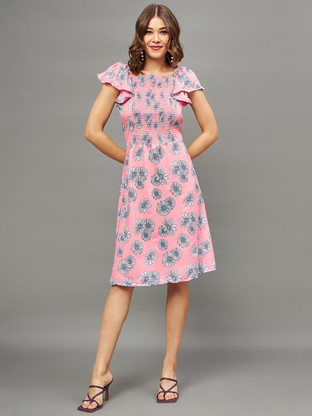 

THE PAJAMA FACTORY Floral Printed Flutter Sleeve Fit & Flare Dress, Pink