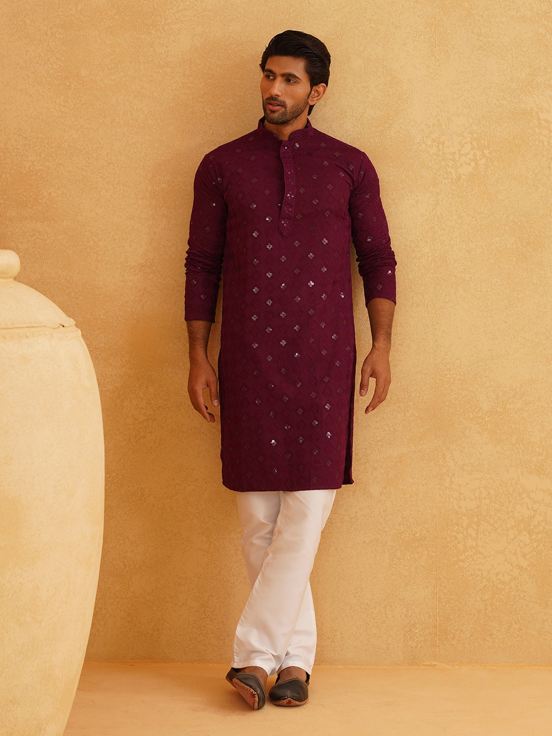 

SOJANYA Embroidered Pure Cotton Kurta with Churidar, Purple