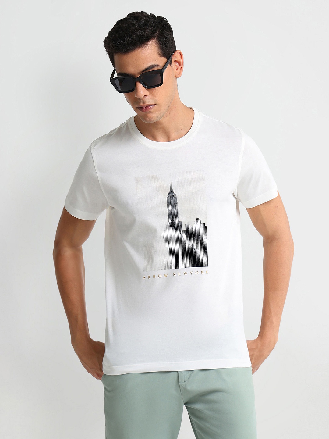 

Arrow New York Round Neck Printed Cotton T-shirt, White