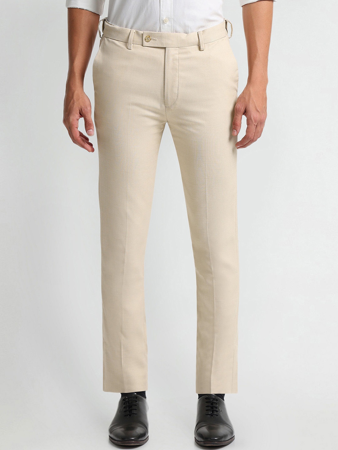 

Arrow Slim Fit Mid-Rise Formal Trousers, Beige