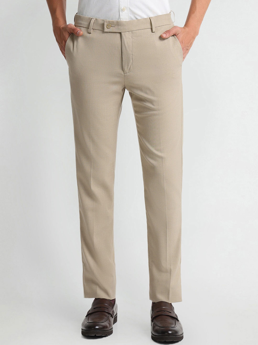 

Arrow Men Slim Fit Regular Formal Trousers, Beige