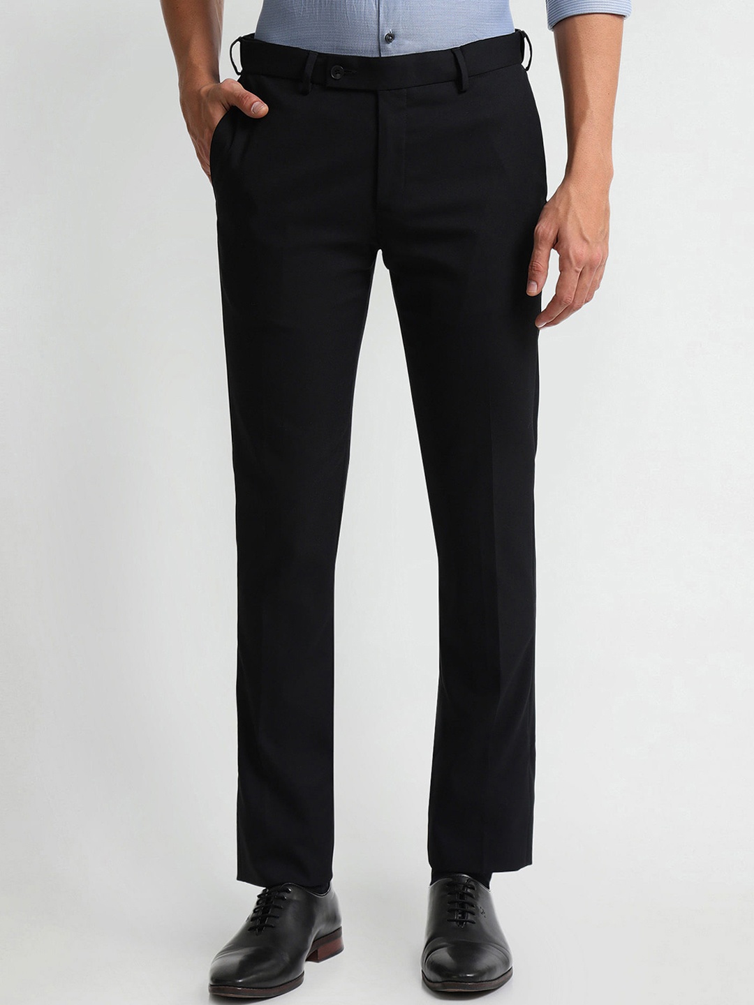

Arrow Slim Fit Mid-Rise Formal Trousers, Black