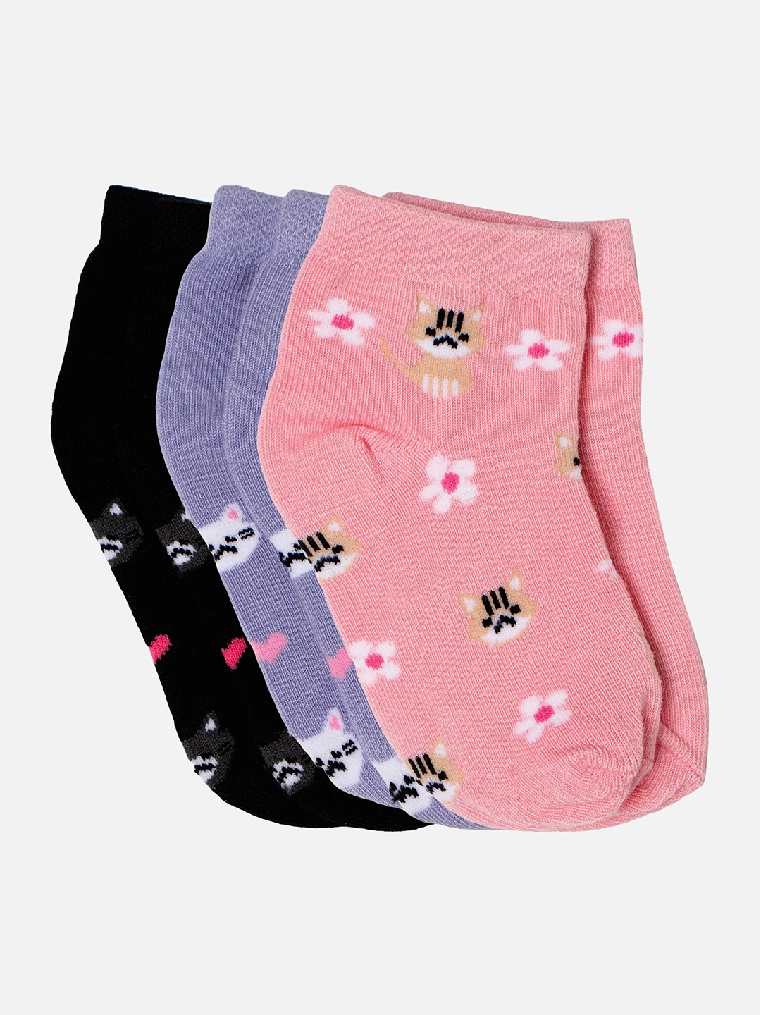 

Bodycare Girls Pack Of 3 Patterned Ankle-Length Socks, Black