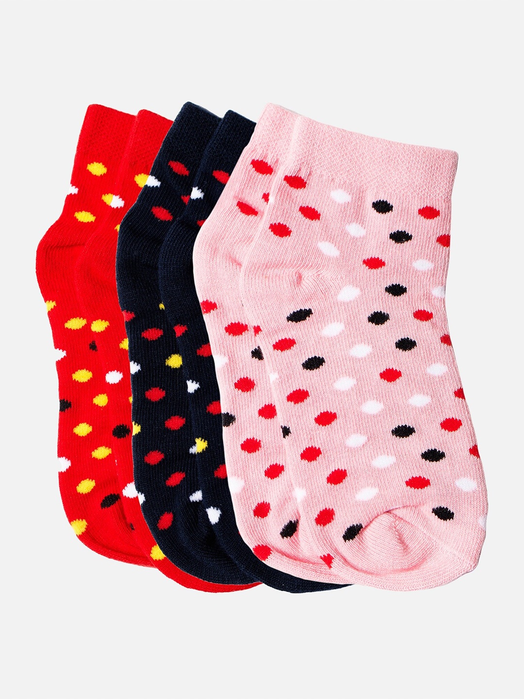 

Bodycare Girls Pack Of 3 Patterned Cotton Ankle-Length Socks, Red