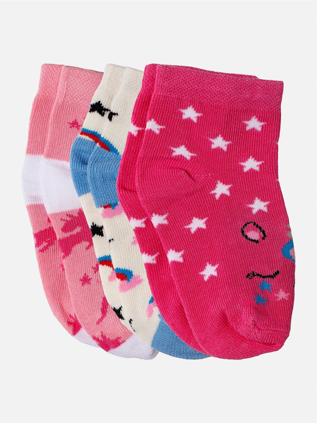 

Bodycare Girls Pack Of 3 Patterned Cotton Ankle-Length Socks, Pink