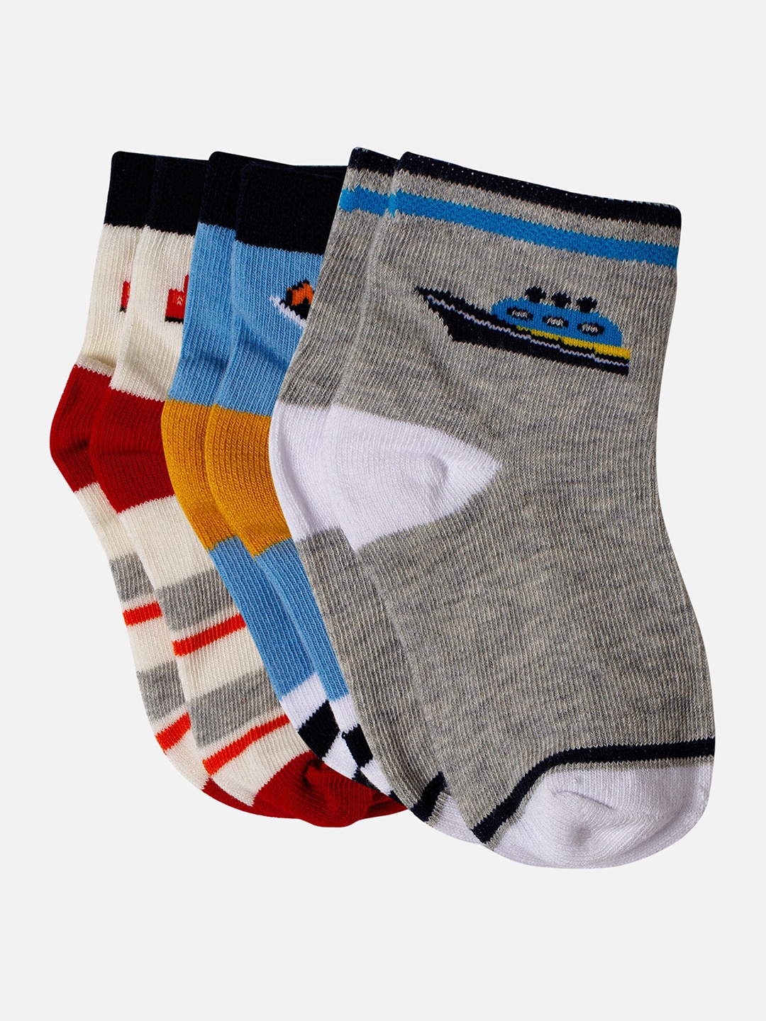 

Bodycare Boys Pack Of 3 Patterned Cotton Ankle-Length Socks, Grey