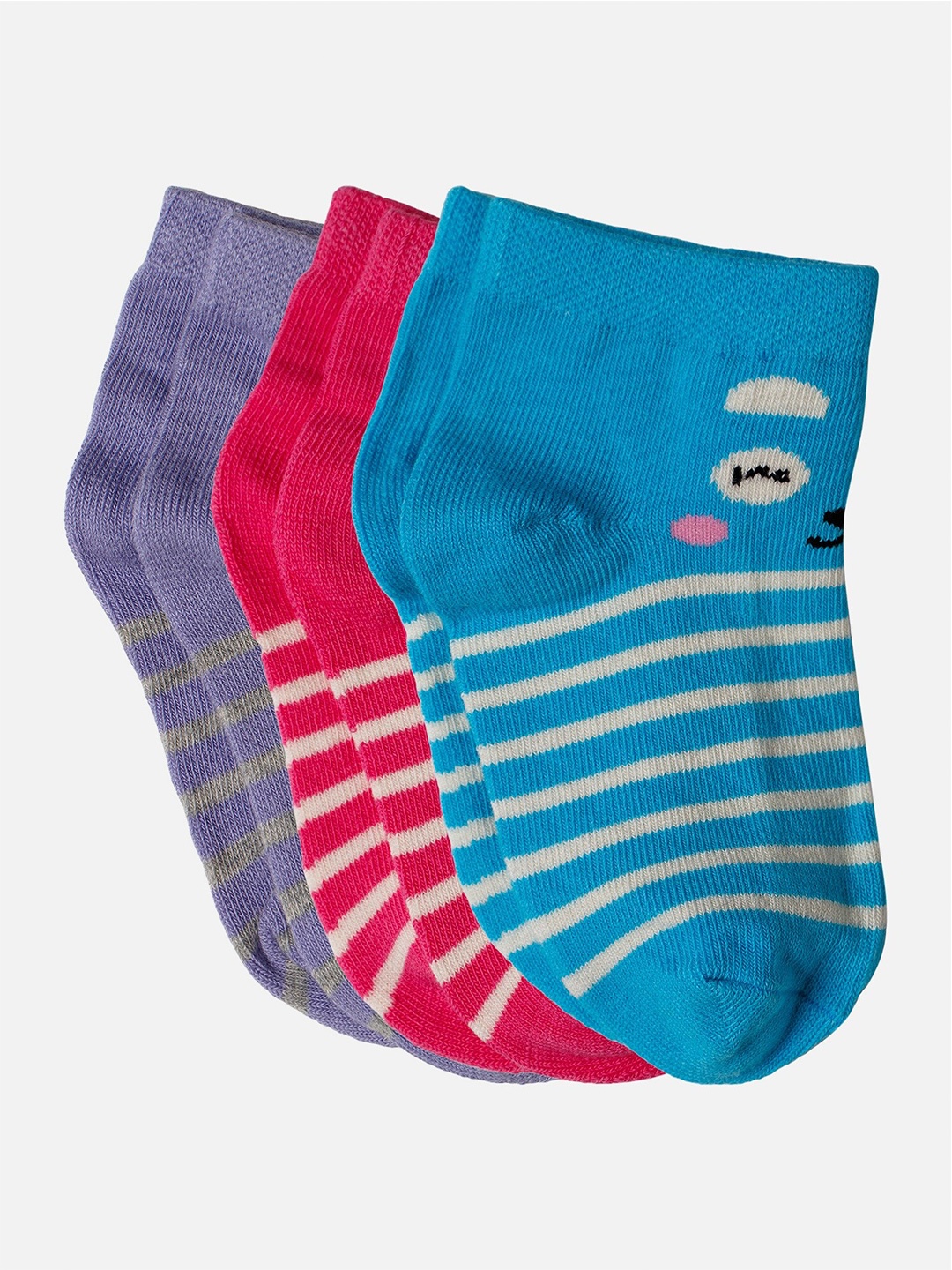 

Bodycare Girls Pack Of 3 Striped Cotton Ankle Length Socks, Purple