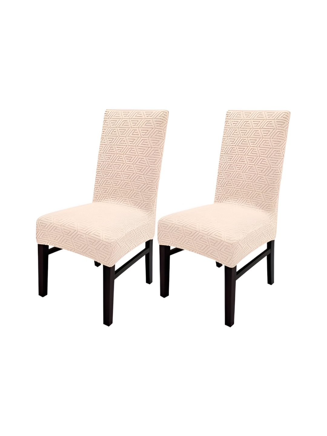 

HOUSE OF QUIRK Beige 2 Pieces Self Design Jacquard Stretchable Chair Covers