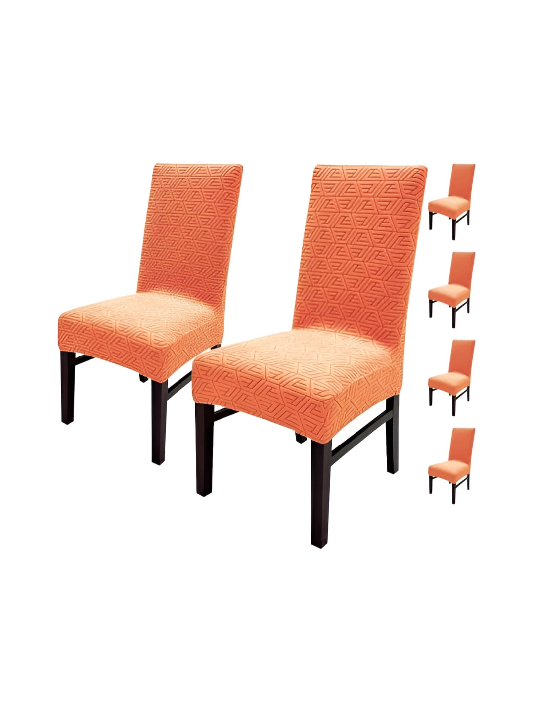

HOUSE OF QUIRK Orange 6 Pieces Self Design Jacquard Stretchable Chair Covers