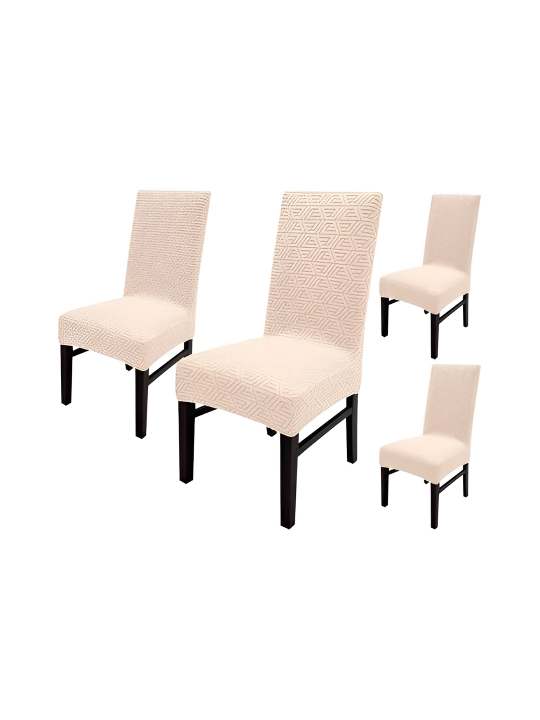 

HOUSE OF QUIRK Beige 4 Pieces Self Design Jacquard Stretchable Chair Covers