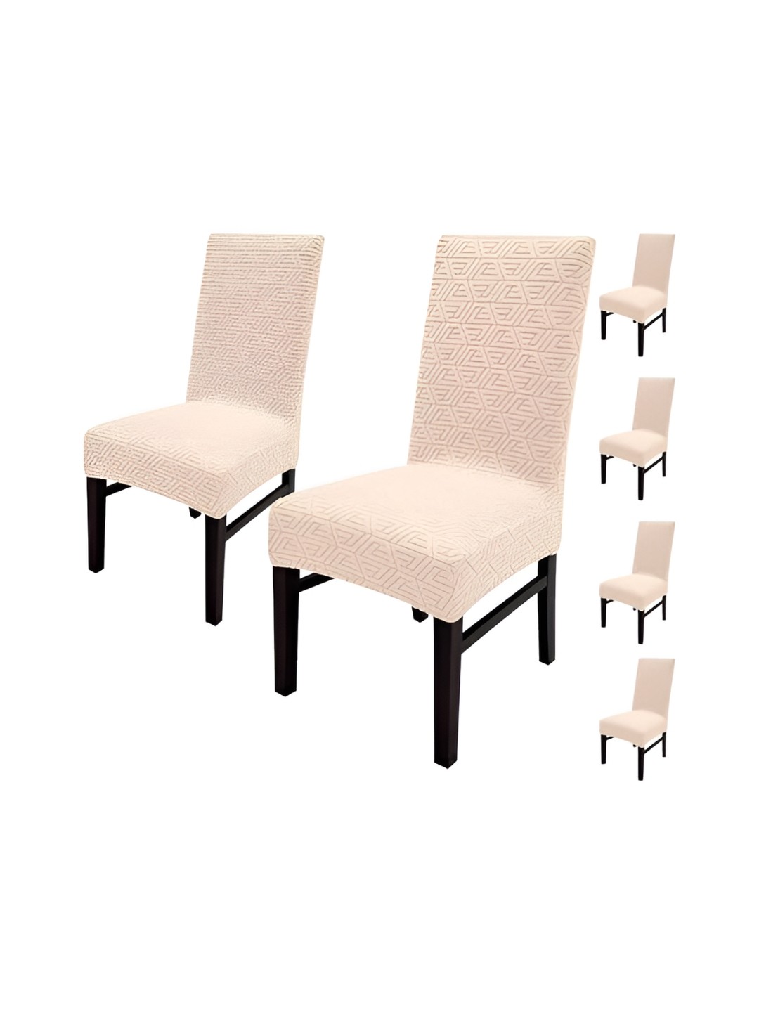

HOUSE OF QUIRK Beige 6 Pieces Self Design Jacquard Stretchable Chair Covers