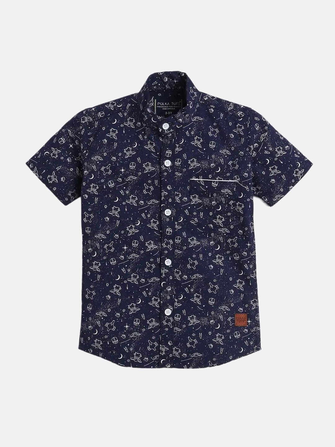 

Polka Tots Infant Boys Conversational Printed Cotton Casual Shirt, Navy blue