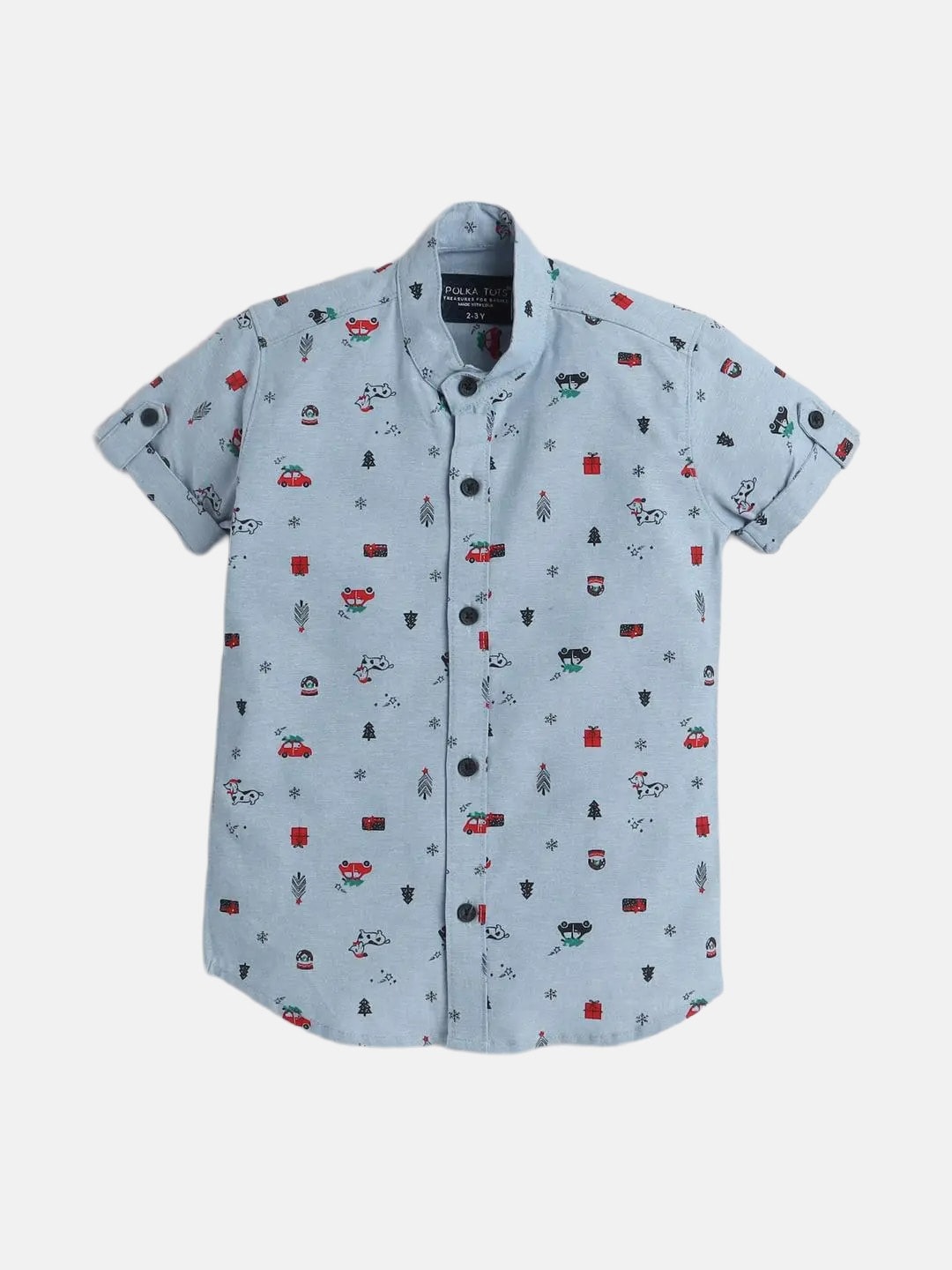 

Polka Tots Infant Boys Christmas Printed Cotton Casual Shirt, Blue