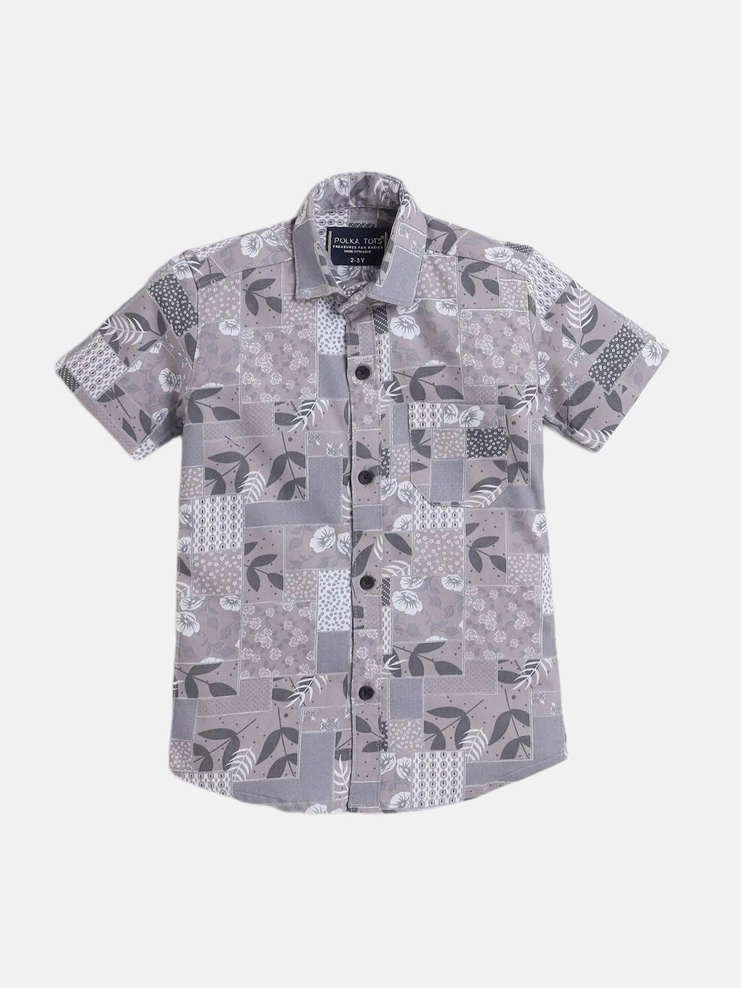 

Polka Tots Infant Boys Floral Printed Cotton Casual Shirt, Grey