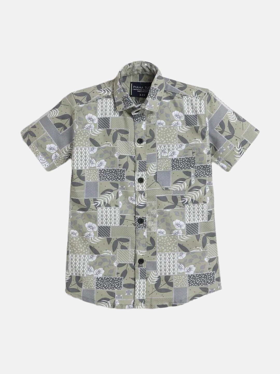 

Polka Tots Boys Opaque Floral Printed Cotton Casual Shirt, Green