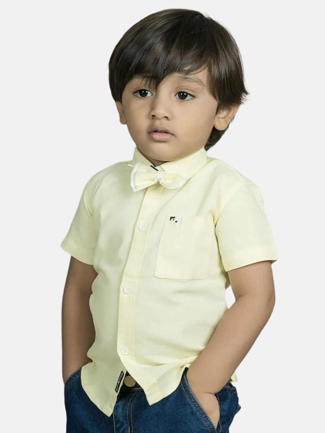 

Polka Tots Infant Boys Cotton Casual Shirt With Bow Tie, Yellow