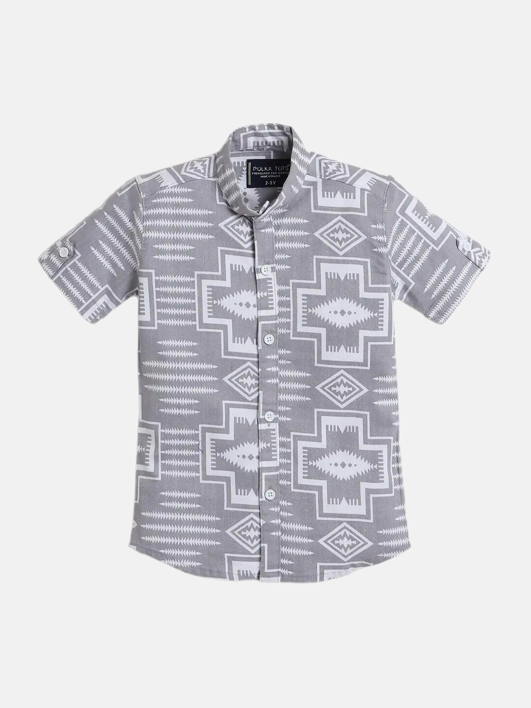 

Polka Tots Infant Boys Geometric Printed Casual Cotton Shirt, Grey