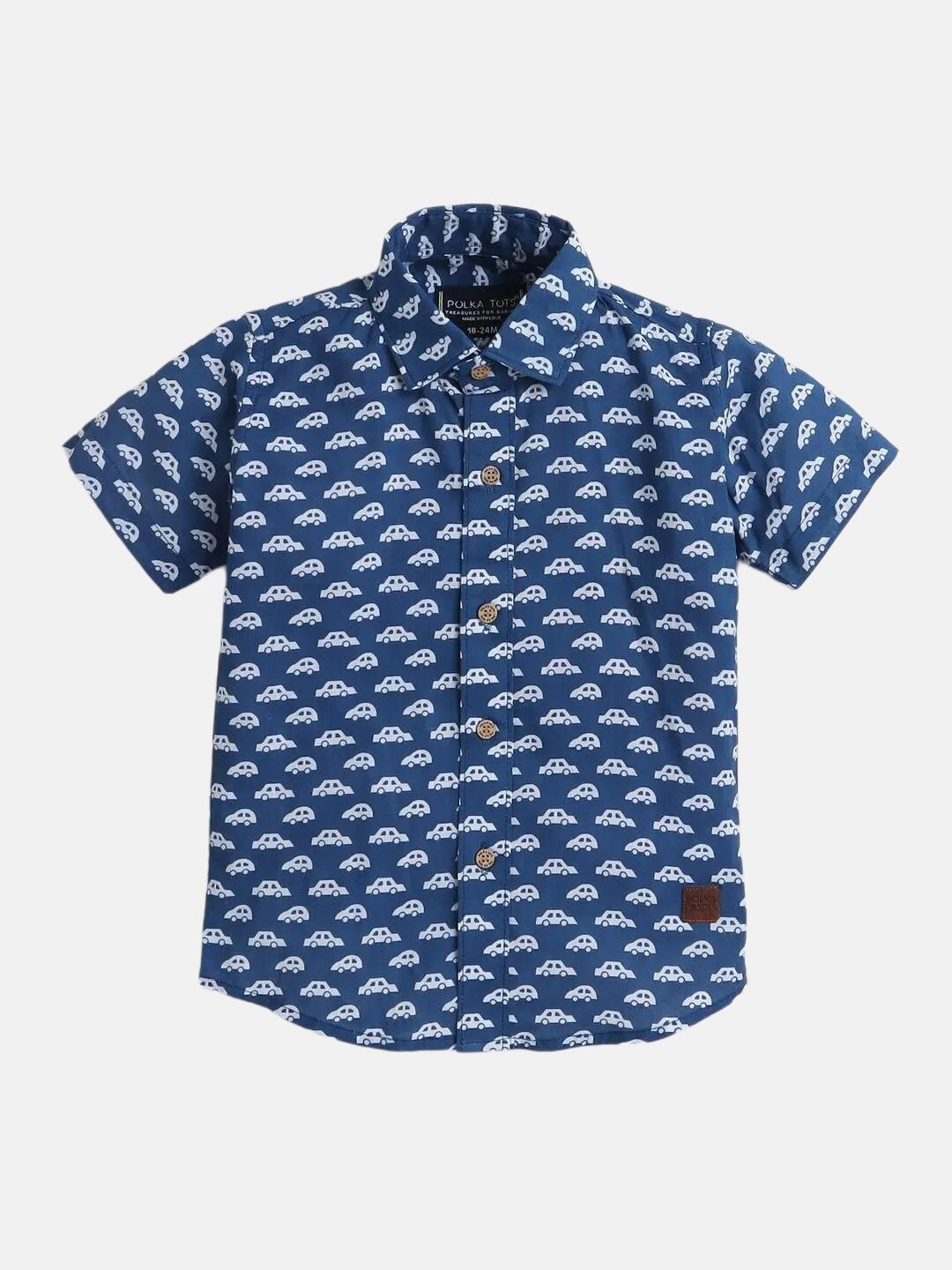 

Polka Tots Boys Opaque Conversational Printed Cotton Casual Shirt, Blue