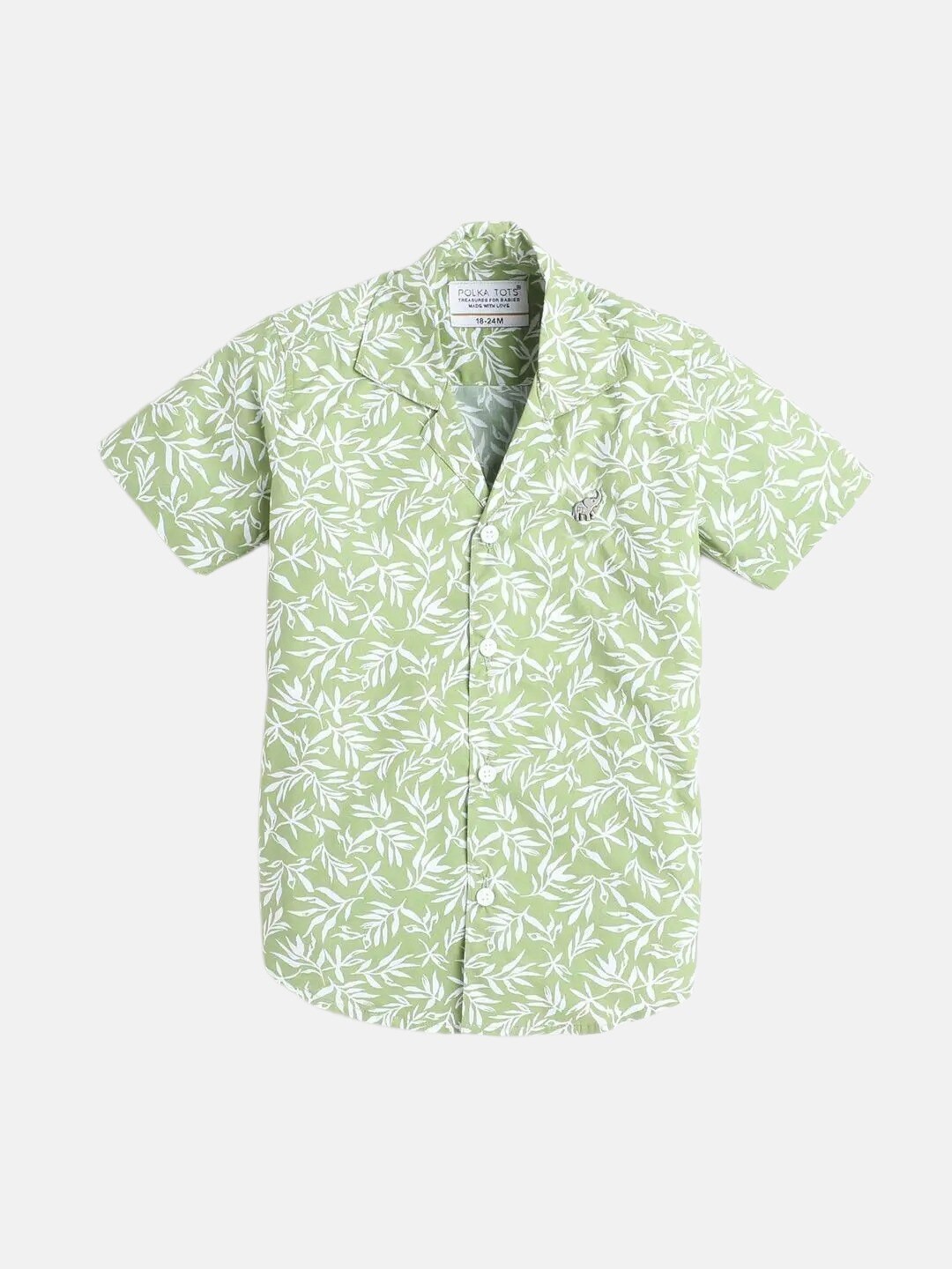 

Polka Tots Boys Floral Printed Cotton Casual Shirt, Green