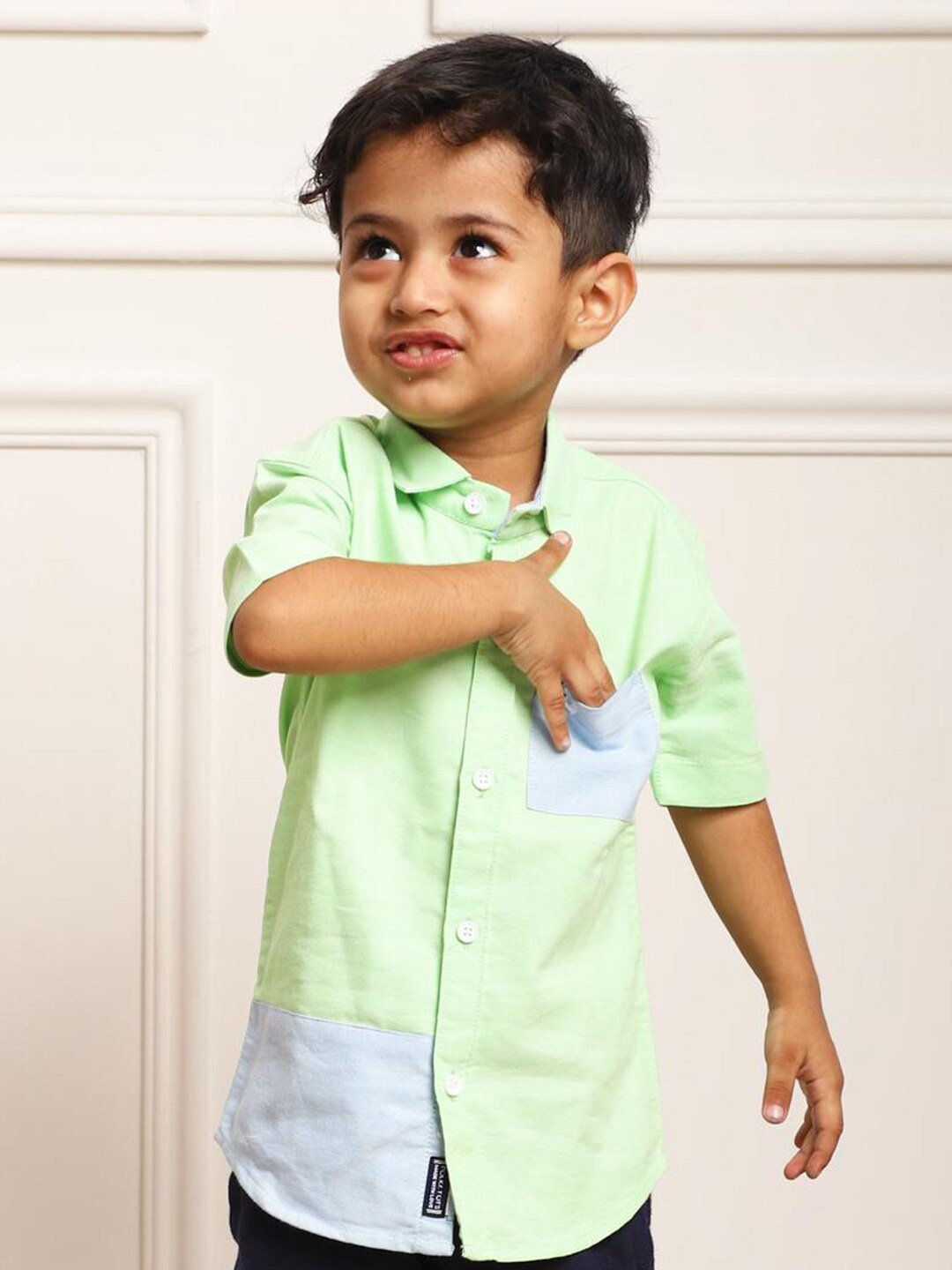 

Polka Tots Boys Opaque Striped Cotton Casual Shirt, Green