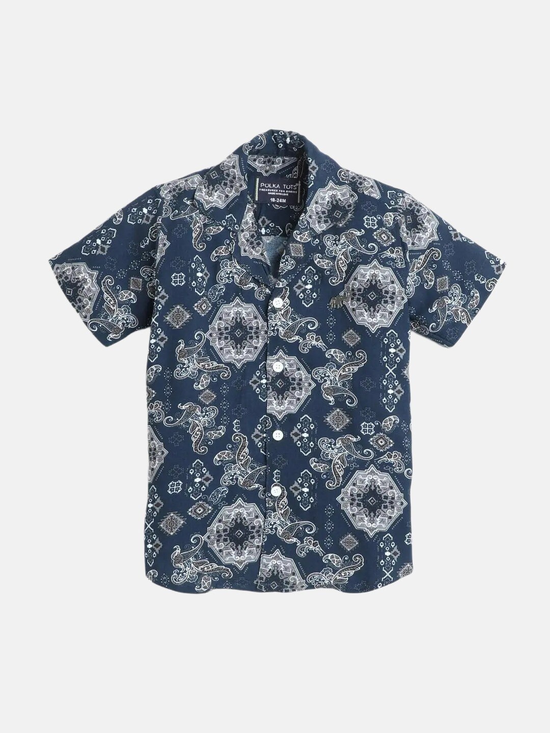 

Polka Tots Infant Boys Floral Printed Cotton Casual Shirt, Navy blue