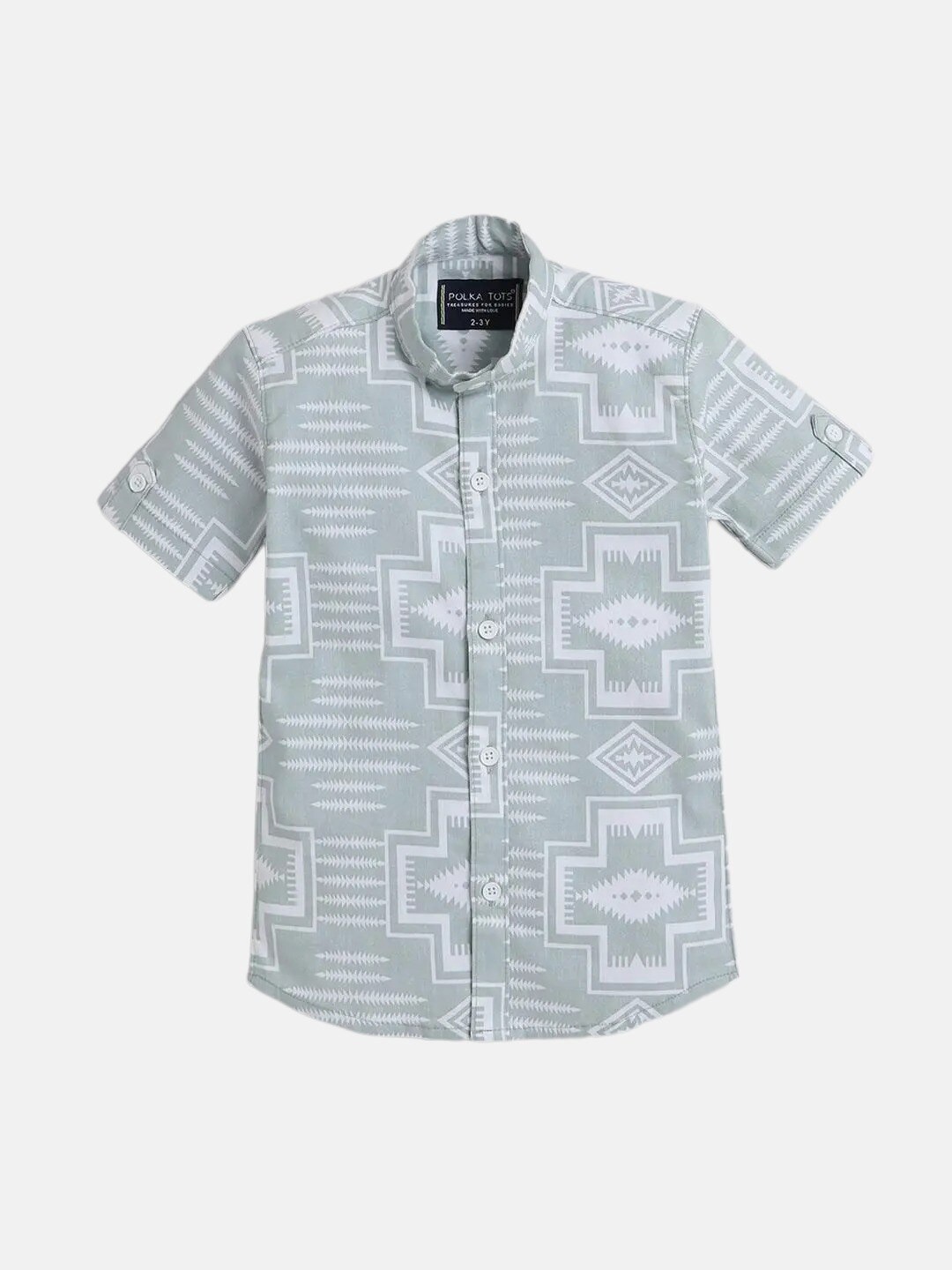 

Polka Tots Infant Boys Geometric Printed Casual Cotton Shirt, Green