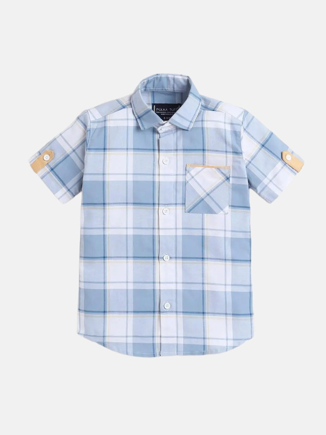 

Polka Tots Infant Boys Tartan Checked Casual Cotton Shirt, Blue