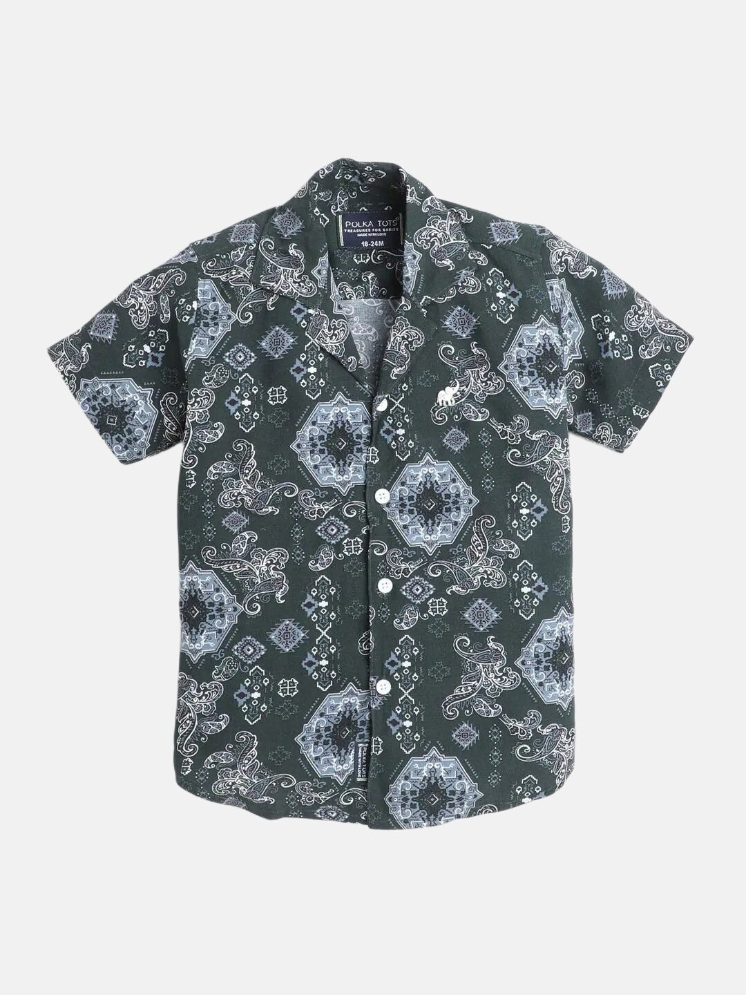 

Polka Tots Boys Opaque Printed Cotton Casual Shirt, Green